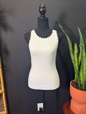 Women's Cream Ribbed Tank Top with Black Trim